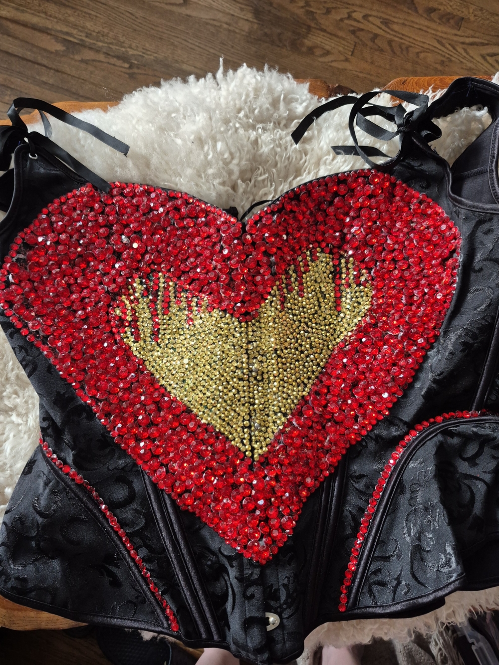 Embellished Red & Gold Heart Corset Top - Women Intimates